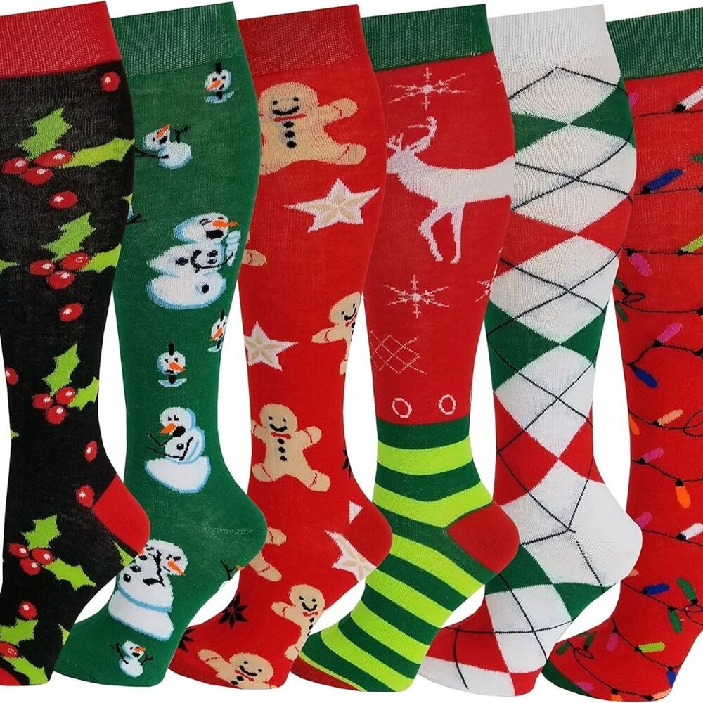 6 Pairs Women's Fancy Design Multi Colorful Patterned Knee High Socks